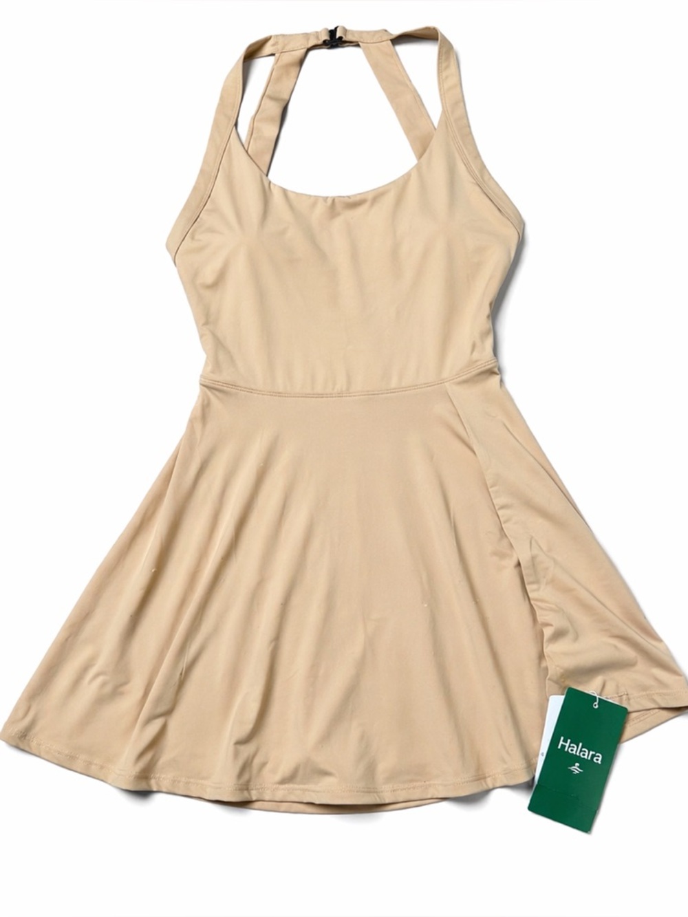 Halara SoftlyZero Airy Backless Active Dress Beige Pocket Built-in Shorts